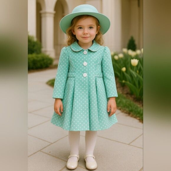 Bonnie Jean Girls Sz 6 Mint Green Polka Dot Lightweight Peacoat | Spring Easter - Picture 1 of 6